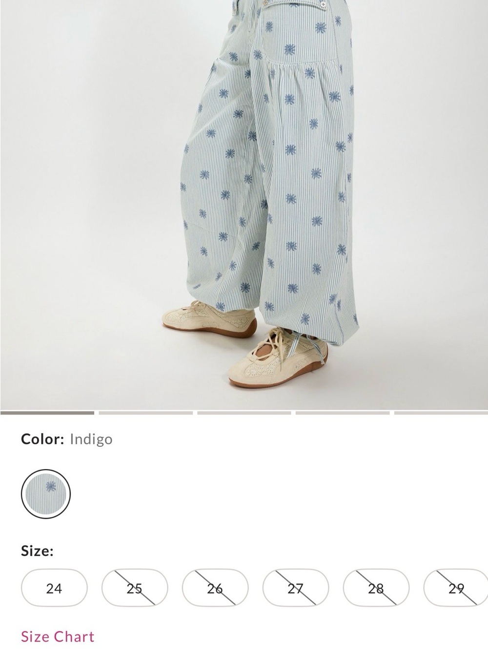 We The Free Indigo Striped Wide-Leg Pants with Blue Floral Dots Size 26